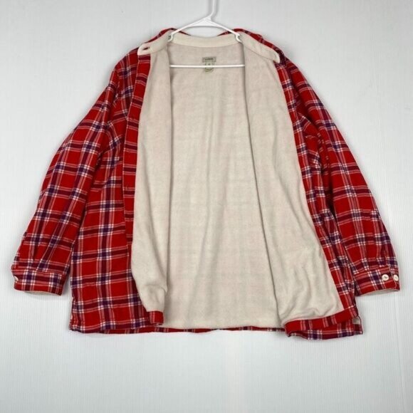 L.L. Bean Women's Fleece-Lined Flannel Shirt Button Front Plaid Womens 2X Red - Picture 1 of 11